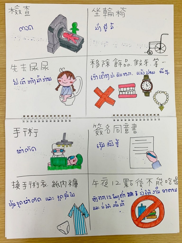 手冊上的可愛插畫不只讓她們更容易理解醫護人員將要進行的檢查動作，也能降低她們的不安與緊張感