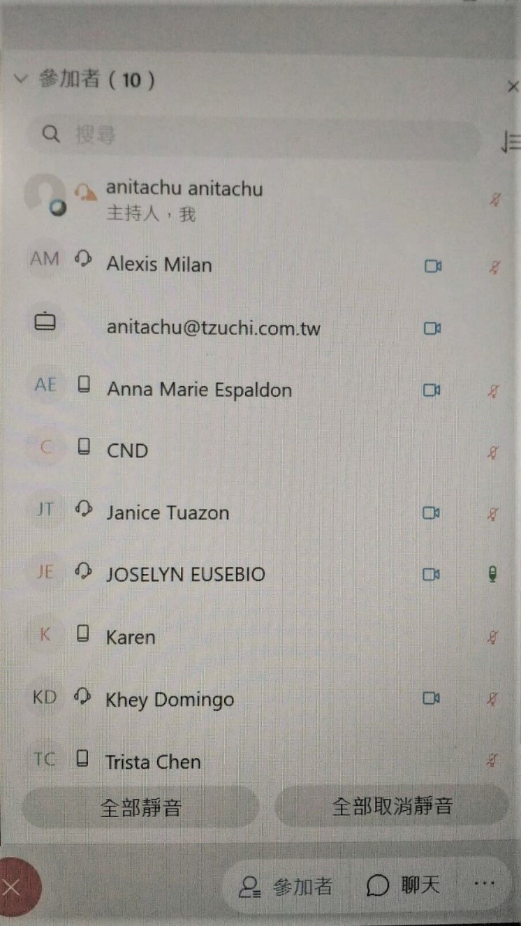 花蓮慈濟醫院與UERM小兒科視訊會前會上線人數