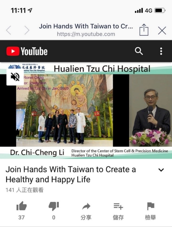 左圖：臺灣醫療奇蹟健康樂活線上講座，花蓮慈濟醫院國際醫學中心李啟誠主任上台分享。