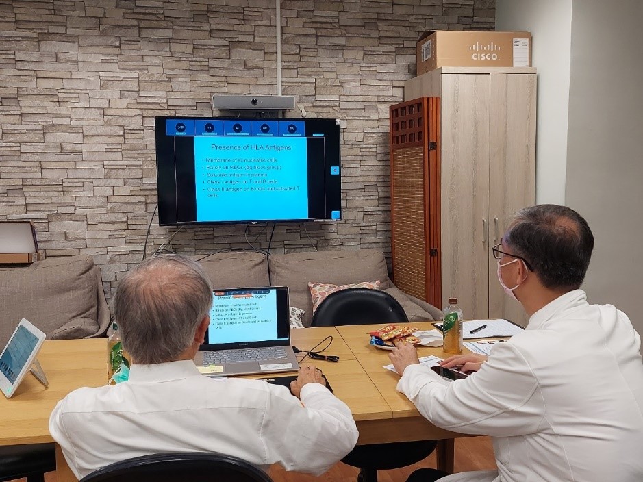 圖說：新南向造血幹細胞移植遠距進階跨國講座: Clinical Application of HLA / Southbound Virtual Training Course of Hematopoietic Stem Cell Transplantation:Clinical Application of HLA活動現場。