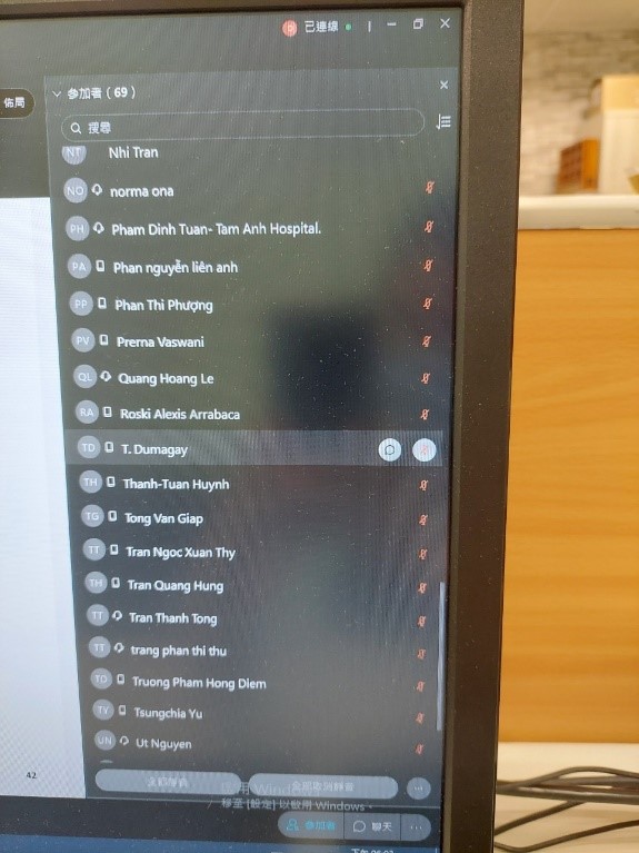 2021/07/21(三)新南向造血幹細胞移植遠距進階跨國講座: Update of Auto-HSCT for Multiple Myeloma，多位新南向友人參與。