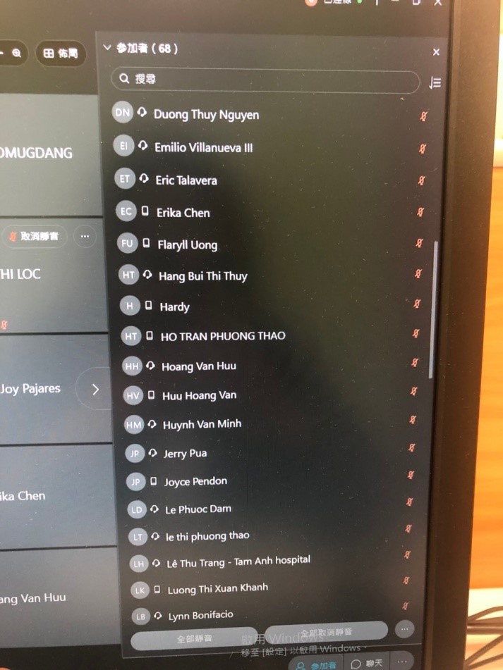 2021/07/28(三)新南向造血幹細胞移植遠距進階跨國講座: Issue of Auto- & Allo-HSCT for Lymphoma，多位新南向友人參與。