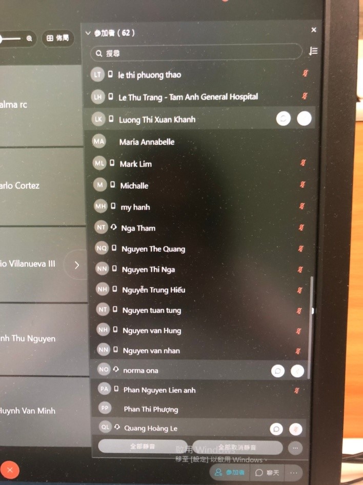 2021/09/22(三)新南向造血幹細胞移植遠距進階跨國講座: Recommended Haploidentical BMT Protocol in a Real World for the Southeast Aasia Countries，多位新南向友人參與。