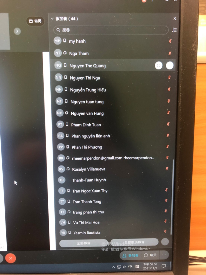 2021/11/03(三)舉辦新南向造血幹細胞移植遠距進階跨國講座: Maintenance Therapy for Hematological Malignancies after Allo-HSCT to Prevent Relapse，多位新南向友人參與。