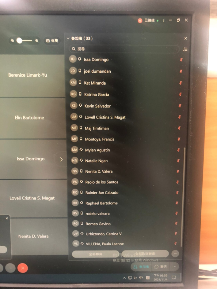 2021/11/04(四)新南向中醫藥暨針灸遠距進階跨國講座: Tui-Na (Massage) on Sport Injury，多位新南向友人參與。
